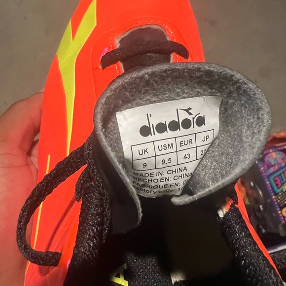 Diadora Neon Pink and Yellow Soccer Cleats - Picture 4 of 9